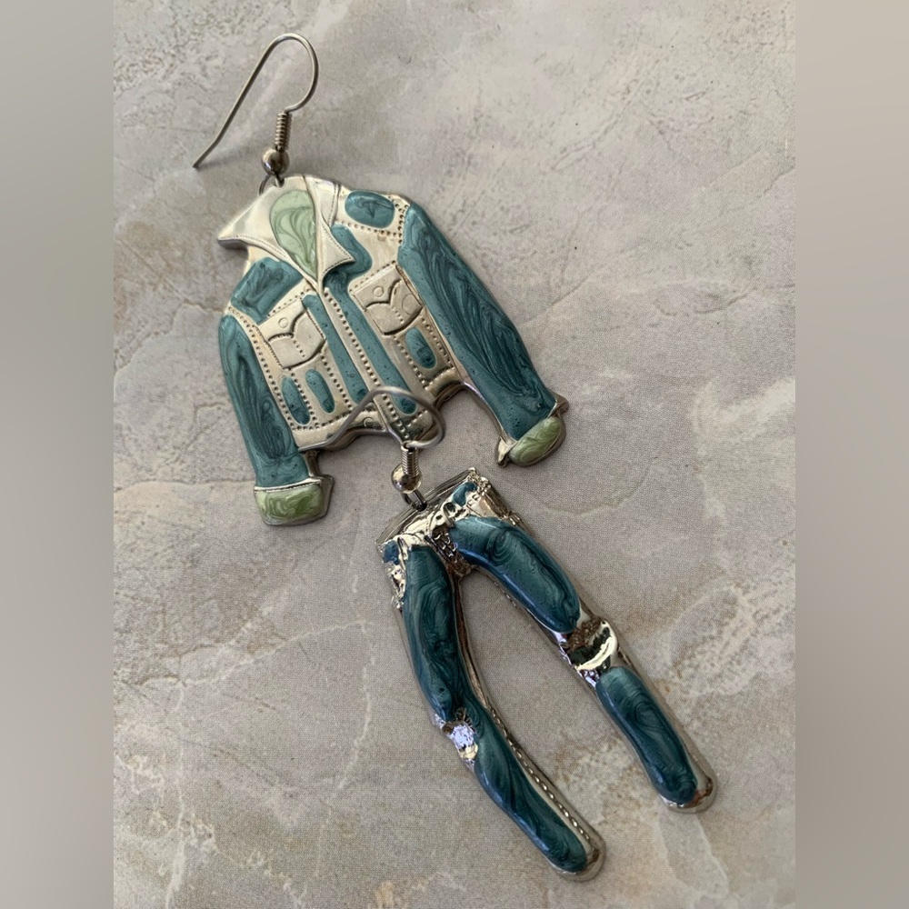 Vintage Denim Jacket and Jeans Vintage Metal Earrings - Picture 3 of 6
